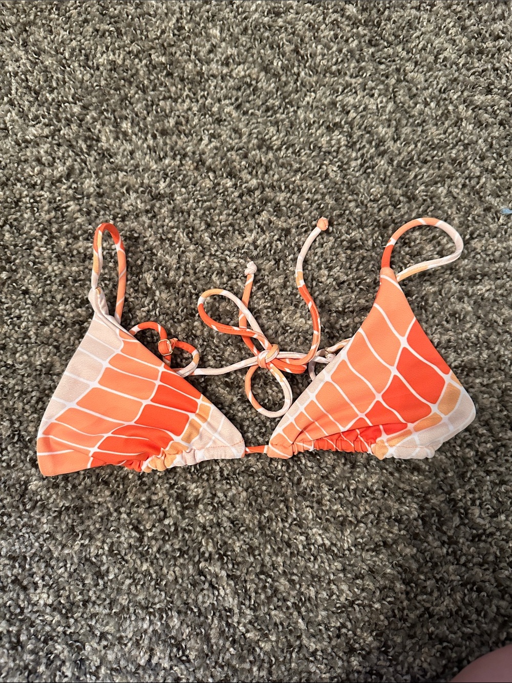 Skatie Orange and Cream Patterned Triangle Bikini Top